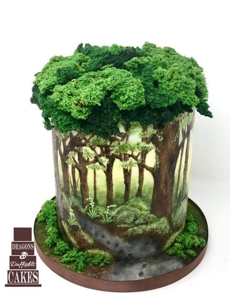 Moss Cake, Nature Cake, Moss Tree, Realistic Cakes, Fantasy Cake, Hand Painted Cakes, Beautiful Cake Designs, Garden Cakes, Creative Cake Decorating