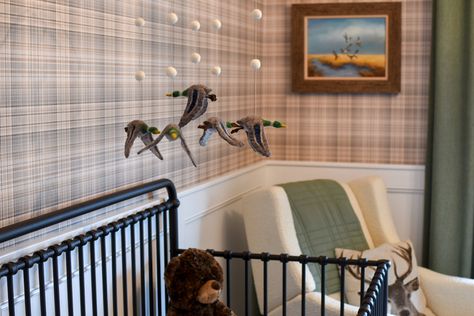 Hunting Lodge Nursery, Plaid Wallpaper Nursery, Boy Hunting Nursery, Wallpaper Panelling, Lodge Nursery, Hunting Baby Nursery, Hunting Theme Nursery, Fishing Nursery Theme, Vintage Nursery Boy