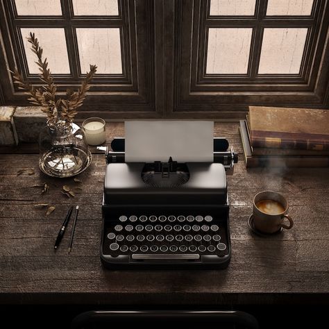 Dark Green Academia, Write A Poem About, Writer's Office, Vintage Wooden Desk, Typewriter Vintage, Write A Poem, Writers Desk, Present For Christmas, Vintage Writing