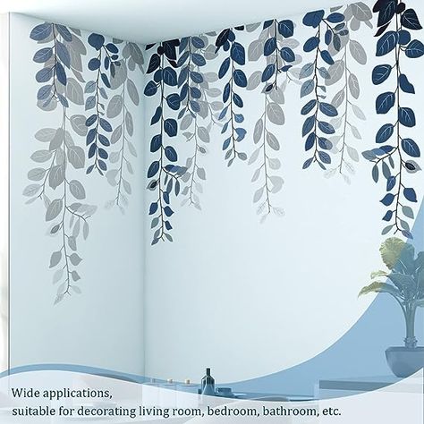 Amazon.com: VePret Blue Hanging String of Eucalyptus Wall Decals Peel and Stick, Large Plants Leaf Vinyl Wall Stickers, Removable Vine Home Decor Art for Bedroom Living Room Classroom Office : Tools & Home Improvement Geometric Decals, Blue Bedroom Walls, Moon Decal, Office Tools, Floral Wall Decals, Study Nook, Art For Bedroom, Wall Drawing, Wall Stickers Bedroom