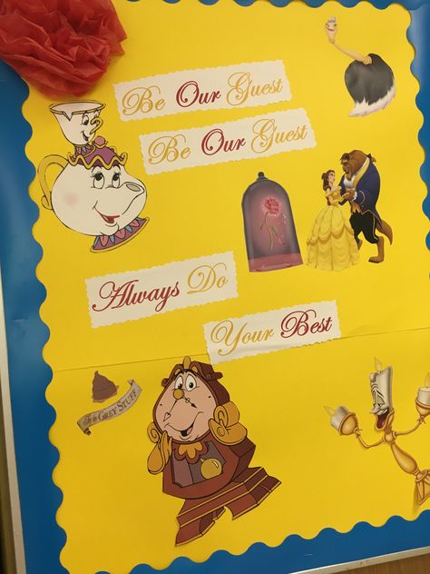 Beauty And The Beast Classroom Theme, Beauty And The Beast Bulletin Board, Disney Princess Bulletin Board, Disney Inspired Bulletin Boards, Disney Bulletin Boards College, Disney Bulletin Boards, Bullentin Boards, Kindergarten Anchor Charts, Disney Classroom