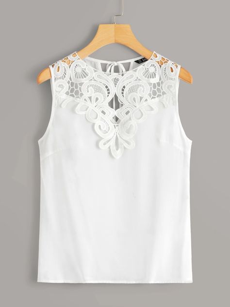 Home Dress Women, Womens Sleeveless Tops, Pretty Blouses, 60 Fashion, Embroidered Applique, Clothing Hacks, Tie Top, Ladies Tops Fashion, Pop Fashion