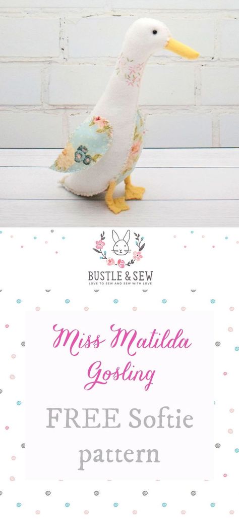 Free Goose Softie Pattern from Bustle & Sew | handmade softie | goose softie | free pattern| free sewing pattern | free softie pattern Tilda Free Pattern, Goose Toy Sewing Pattern, Sewing Pattern Free Animals, Stuffy Sewing Pattern Free, Toy Patterns Free Sewing, Stuffed Toy Sewing Pattern, Stuffie Patterns Free, Toy Sewing Patterns Free, Free Toy Sewing Patterns