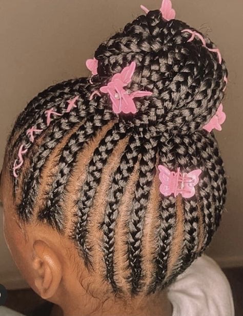 Kids Braided Bun Hairstyles Black, Toddler Braid Styles, Black Hair Bun, Pick Hair, Toddler Braided Hairstyles, Nice Hairstyle, Kid Hair, Kid Braid Styles, Top Bun