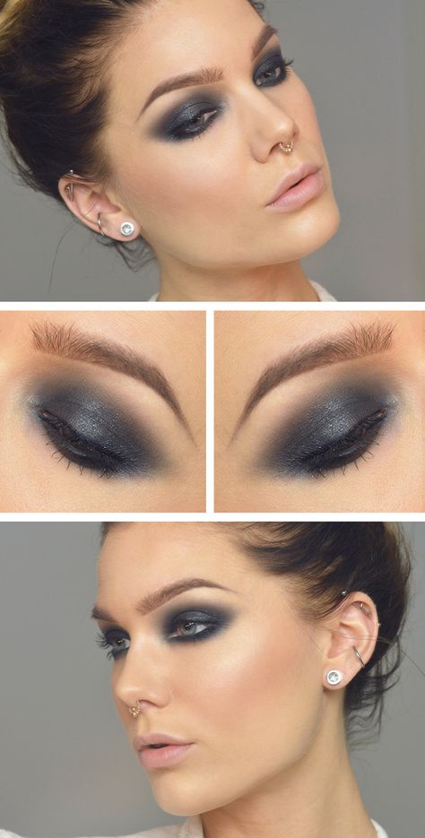 Grey Makeup Ideas, Rock Makeup Rocker Chic, Grey Smokey Eye Makeup, Gray Smokey Eye, Linda Hallberg Makeup, Navy Eye Makeup, Rocker Makeup, Grey Smokey Eye, Khol Eyeliner