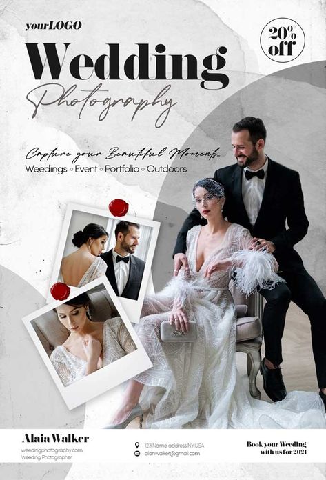 Download this amazing Free PSD Template! For personal and commercial use! Wedding Advertising Design, Photography Template Design, Free Photography Templates, Poster Portfolio, Wedding Photography Templates, Photography Banner, Video Pernikahan, Wedding Poster Design, Wedding Banner Design