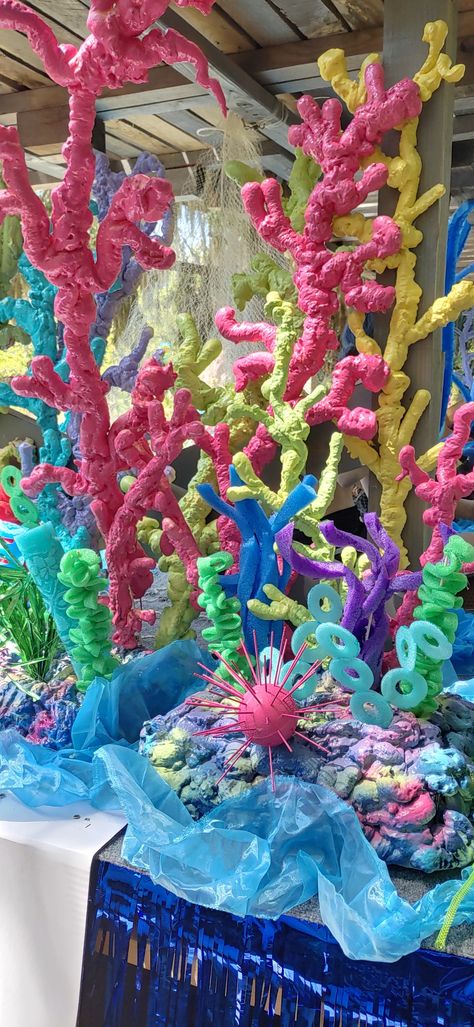 Coral Reef Craft Diy Under The Sea, Coral Reef Decorations Under The Sea, Finding Nemo Homecoming Float, Foam Coral Reef Diy, Coral Reef Set Design, Under The Sea Parade Float Ideas, Underwater Stage Design, Under The Sea Float Parade, Under The Sea Prom Decorations