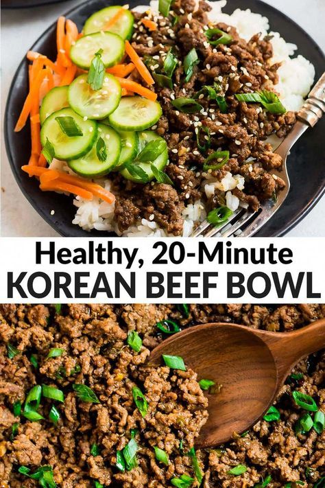 #CheapLowCarbMeals Healthy Korean Beef, Meal Prep Gluten Free, Korean Ground Beef, Korean Beef Bowl, Beef Bowl, Asian Meals, Dinner Quick, Ground Beef Stroganoff, Healthy Ground Beef