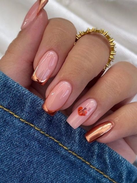 Burnt Orange Nails, Pumpkin Nail Designs, Short Fall Nails, Orange Chrome, Pumpkin Spice Nails, Orange Nail Designs, Velvet Nails, September Nails, Fall Manicure