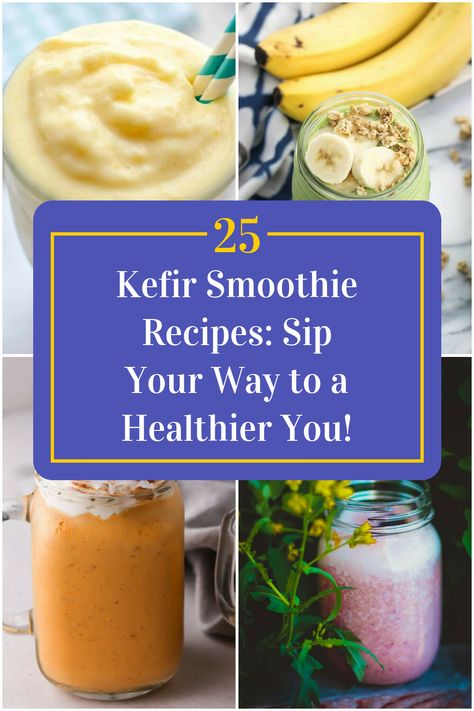 Collage of 4 kefir smoothie recipes. Smoothie With Kefir, Recipes With Kefir, Keifer Recipes Smoothie, Kefir Smoothie Recipes, Uc Recipes, Smothie Recipes, Kefir Smoothie, Avocado Smoothie Recipe, Lemon Smoothie