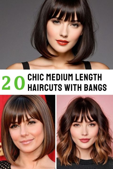 Short To Medium Haircuts With Bangs, Mid Length Hair With Long Bangs, Medium Length Hair With Long Bangs, Haircuts With Bangs Medium, Medium Length Haircuts With Bangs, Medium Bob With Bangs, Girls Haircuts Medium, Medium Length Haircut With Bangs, Medium Hair Length