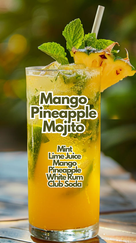 Enjoy a refreshing twist on a classic mojito with this tropical Mango Pineapple Mojito. Perfect for summer, it’s a burst of fruity flavors in every sip.
#mangopineapplemojito via @mybartender Pineapple Mango Mojito Recipe, Flavored Mojito Recipe, Mojito Flavors, Summer Mojito Recipe, Mango Refresher, Pineapple Mojito Recipe, Mango Cocktails, Pineapple Cocktails, Summer Rum Cocktails