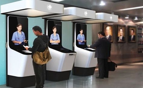 Futuristic Doctor, Smart Hospital, Hospital Entrance, Triage Nursing, Digital Kiosk, Innovative Office, Touch Screen Interface, Bank Design, Doctor's Office