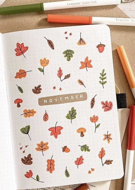 November Bullet Journal Ideas, Leaf Doodles, November Bullet Journal, Bullet Journal Work, Bullet Journal Month, Bullet Journal Spreads, Bullet Journal Ideas Templates, Creating A Bullet Journal, Bullet Journal Mood Tracker Ideas