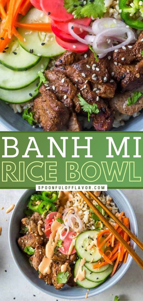 Vietnamese Sandwich, Healthy Bowls Recipes, Healthy Dinner Recipe, Rice Bowls Recipes, Healthy Bowls, Asian Inspired Recipes, Dinner Bowls, Banh Mi, Think Food