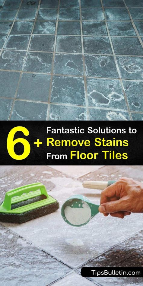 Explore hacks to make it simple to clean tile floors. Floor tile looks shabby when it’s dirty, whether kitchen or bathroom tiles. Remove a stain from your porcelain tile, or other bathroom tile and grout, with white vinegar, baking soda, bleach, and more. #remove #stains #floor #tiles Clean Tile Floors, Cleaning Porcelain Tile, Cleaning Shower Tiles, Cleaning Bathroom Tiles, Cement Stain, Tile Floor Cleaner, Floor Tile Grout, Grout Stain, Cleaning Ceramic Tiles