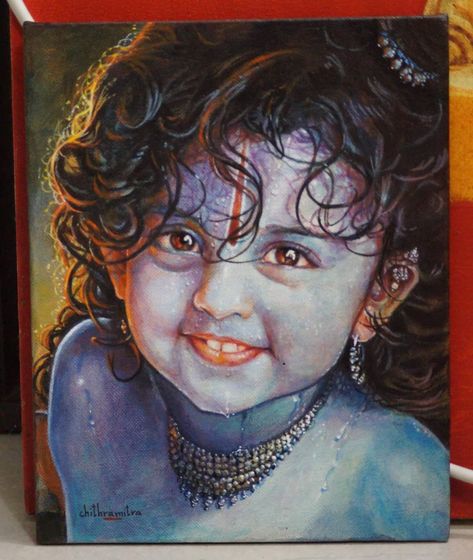 Chithra Mitra on Instagram: “MY BAL KRISHNA ❤️❤️❤️ #acrylicpainting #paintings #acrylic #acrylagouache #krishnaconsciousness #lord  #krishnaart #artistsoninstagram…” Baal Krishna Painting, Bal Krishna Paintings, Little Krishna Painting, Krishna Drawing, Little Krishna, Baby Krishna, Shiva Lord Wallpapers, Lord Krishna Wallpapers, Shiva Art