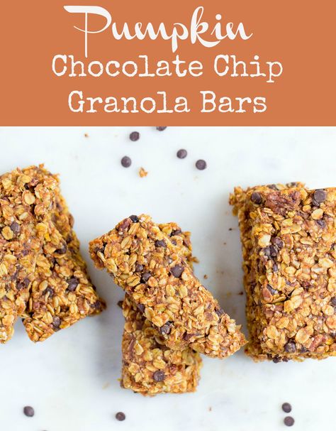 These soft and chewy Pumpkin Chocolate Chip Granola Bars are so delicious and easy to make! A great afternoon snack, breakfast, or lunchbox treat. #kidfriendly #granolabars #pumpkingranolabars #lunchbox #vegantreats #vegan Pumpkin Chocolate Chip Granola Bars, Granola Bars Pumpkin, Chocolate Chip Granola Bar Recipe, Pumpkin Granola Bars, Granola Bars Recipe, Chocolate Chip Granola, Canned Pumpkin Recipes, Pumpkin Granola, Eco Food