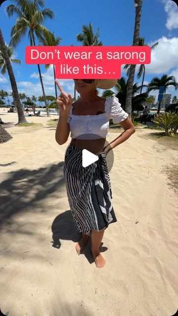 Monica D 🌺 Hawaii 🏖 Beach on Instagram: "Here’s a fun way to make a sarong / pareo skirt! Would you wear it ? * Wrap at around you just with one end so it’s enough fabric to tie it with the rest of the fabric on the side, you are just gonna make a tiny knot inside, shift the fabric so it covers your behind. Grab the rest of the fabric and fold the upper end down so you have a triangle, shift that back to the side and try to wrap your body with it , if you are able to tie both ends on the opposite side, I like using my coconut buckle. If you are not able to tie the ends you can just tuck them on your waist, its gonna look pretty as well. If you want to show a little bit of leg just shift the fabric around your ankles to the side . You can wear this skirt to the beach or even to dinner wit Coconut Buckle Sarong, How To Tie Hawaiian Wrap, Diy Beach Skirt Wrap, Sarong Wrap Ideas, How To Tie Beach Wrap Cover Up, Sarong Tie Ideas, How To Wrap A Sarong, How To Wear Sarong Wraps, How To Style A Wrap Skirt