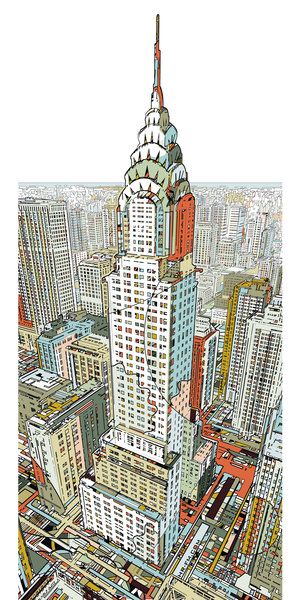 Manhattan by *HR-FM Tall Buildings, Chrysler Building, Building Art, Perspective Drawing, Urban Sketching, Op Art, City Art, Architecture Drawing, Art Wallpaper