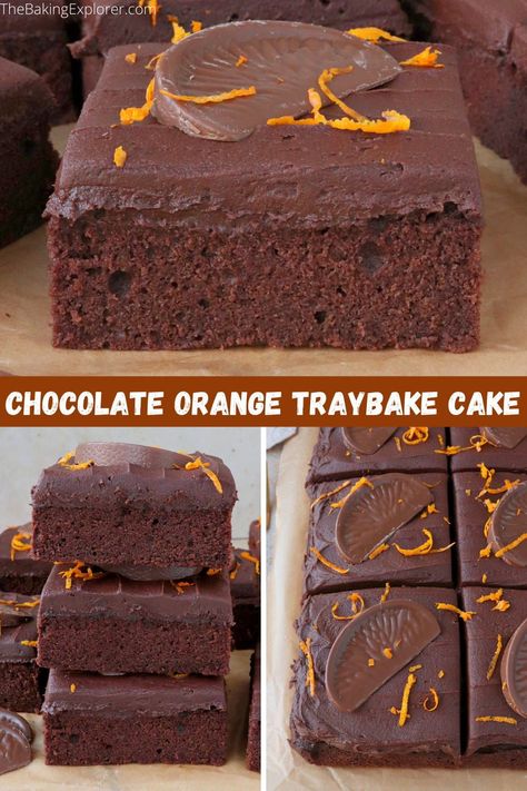 Chocolate Orange Sheet Cake, Chocolate Orange Traybake, Orange Traybake, Chocolate Traybake, Traybake Cake, Chocolate Orange Cupcakes, Cake Stall, Orange Chocolate Cake, Tray Bake Recipes