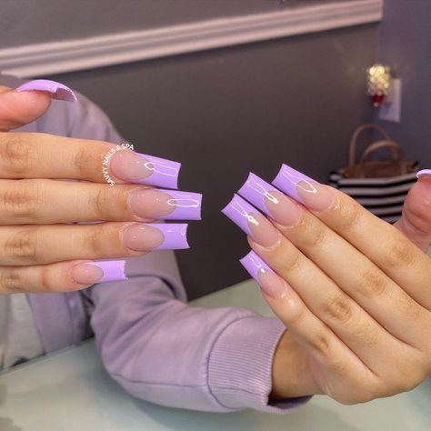 Square French Nails, Nails Miami, Square French, Nyc Nails, Miami Nails, Purple Square, Tapered Square Nails, Lavender Nails, Nails Cute