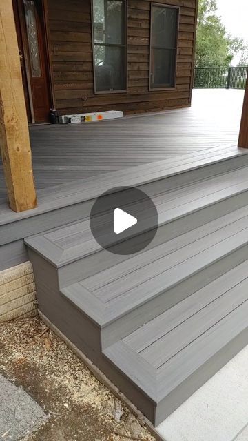 Jason C. Promes on Instagram: "Deck update" Small Deck Stairs Ideas, Deck Stairs No Railing, 2 Step Stairs Outdoor, Concrete To Wood Deck Transition, Composite Front Steps, Trek Deck Ideas Front Porch, Composite Deck Stairs Ideas, Composite Decking Stairs, Creative Deck Design