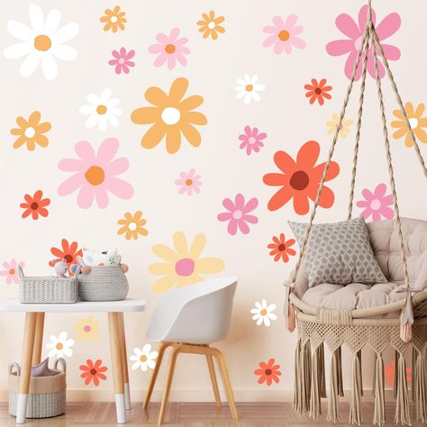 12 Sheets Daisy Wall Decals White Flower Wall Stickers Big Daisy Wall Stickers Peel and Stick Floral Stickers for Kids Girls Nursery Playroom Bedroom Living Room Wall Decor (Lovely Style) Girls Room Mural, Room Mural Ideas, Daisy Decals, Bedroom Wallpaper Accent Wall, Wall Peel And Stick, White Flower Wall, Big Daisy, Large Daisy, Daisy Wall