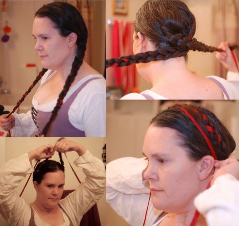 Tying Braids, Medieval Encampment, Medieval Costume Diy, 90's Hairstyles, Story Clothes, Cultural Dress, Medieval Costumes, Historical Hairstyles, Medieval Hairstyles