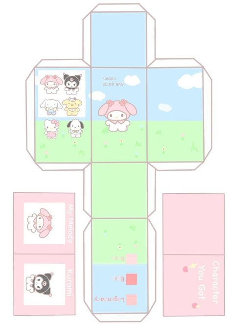 Sanrio Blind Box Template, Blind Box Template, Paper Crafts Sanrio, Blind Bag Template, Box Templates Printable Free, Hello Kitty Diy, Sanrio Diy, Printable Paper Toys Templates, Hello Kitty Games