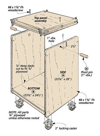 Flip-Top Tool Stand | Woodworking Project | Woodsmith Plans Flip Top Tool Stand, Flip Top Work Bench, Woodsmith Plans, Mobile Cart, Workbench Plans Diy, Tool Stands, Tool Stand, Tool Cart, Woodworking Storage