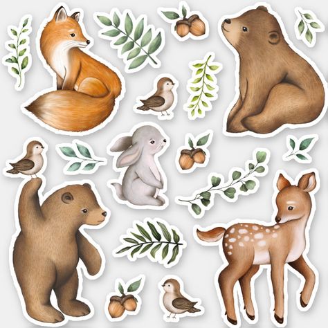 Animals Stickers, Forest Animals Watercolor, Woodland Animal Clipart, Cute Forest Animals Illustration, Woodland Creature Watercolor, Forest Stickers, Watercolor Woodland Animals Nursery, Forest Animals Illustration, Woodland Stickers