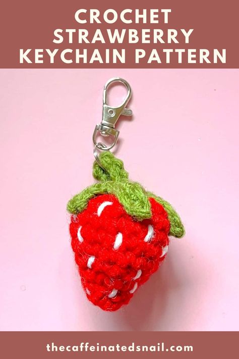 Spring and summer are almost here so spruce up your bag or keyring with my Crochet Strawberry Keychain Charm! My Crochet Strawberry Keychain Pattern is quick to make so you and your best friend can have matching keychains! Crochet Strawberry Keychain Pattern Free, Crochet Strawberry Keychain, Crochet Strawberry, Crochet Fruit, Matching Keychains, Food Patterns, Crochet Keychain Pattern, Red Yarn, Types Of Yarn