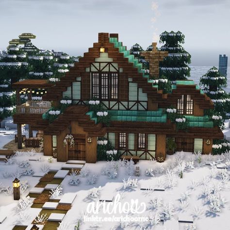 Cottage Layout Minecraft, Minecraft Cottage Mansion, Minecraft Snow Cottage, Simple Cute Minecraft Houses Cottage, Cottage Minecraft House Plans, Pretty Minecraft Houses Cottage, Minecraft Houses Snow Biome, Minecraft Cottage Core Builds, Minecraft Spruce Cottage