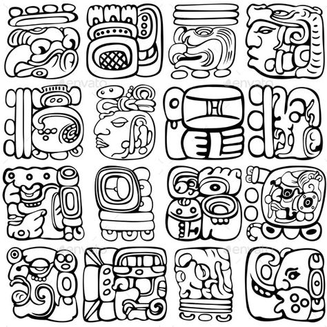 Mayan Glyphs by sateda2012 | GraphicRiver Aztec Glyphs, Mayan Glyphs, Mayan Mask, Aztec Symbols, Mayan Tattoos, Ancient Gods, Mayan Symbols, Maya Art, Aztec Culture