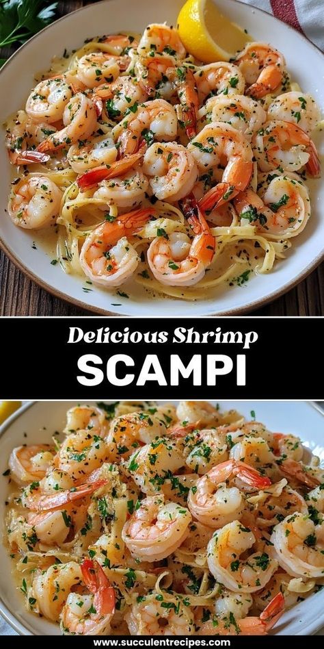 Whip up this Quick and Easy Shrimp Scampi Recipe in just 20 minutes! Juicy shrimp, garlic, butter, and white wine come together for a delicious, restaurant-quality meal at home. Dishes With Shrimp Dinners Easy Recipes, Lemon Shrimp Scampi Pasta, Parmesan Crusted Shrimp Scampi, Saute Shrimp Easy, Shrimp Scampi Meal Ideas, Shrimp Pasta Olive Oil Garlic, Shrimp Pasta Non Dairy, Shrimp Scampi Frozen Shrimp, Shrimp For Dinner Recipes