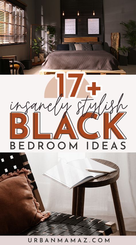 Black Bedroom Ideas Black Bedroom Bedding Ideas, Bedroom Inspirations Grey And Black, Black Walls Bedroom Ideas Bohemian, Black Walls In Bedroom Ideas, Master Bedrooms Decor Black Wall, Romantic Bedrooms Ideas, Black Cognac Bedroom, Black And Caramel Bedroom, Modern Moody Bedroom Ideas