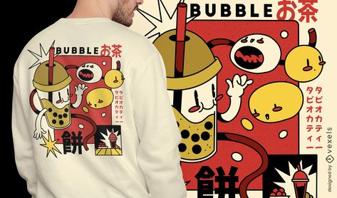 Bubble tea retro cartoon t-shirt design Retro Shirt Design Graphic Tees, Tshirt Design Layout Ideas, Creative Shirt Design Ideas, Retro T Shirt Design Graphics, Retro Tshirt Design Graphics, Shirt Layout Design, Boba Tshirt, T Shirt Graphic Design Ideas, Retro T Shirt Designs