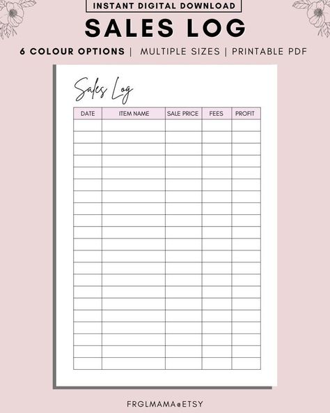 Sales Log Printable, Sale Profits Tracker, Sale Recorder, Orders Log, Business Start Up Printables, Website Sales, Business sales, A4 A5 LETTER PDF Printable Inserts This Instant Digital Download is perfect if you are looking for a Simple Bill tracker Printable. The other benefits include: - Download your purchase instantly - No shipping fees WHO IS THIS LISTING FOR? For anyone looking for a sales log, sales tracker sheet to help keep track of their sales as an individual or a small business.  I Business Record Keeping, Sales Sheet Design, Small Business Order Tracker, Sales Journal, Up Printables, Small Business Printables, Resin Business, Bill Tracker Printable, Business Tracker