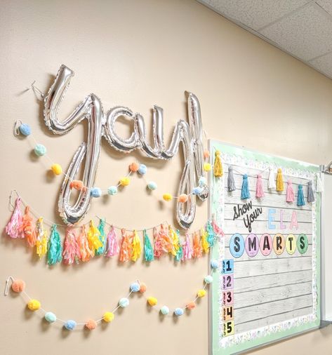 Pastel Rainbow Bulletin Board, Classroom Birthday Bulletin Board Ideas, Yay Youre Here Classroom Door, Pastel Classroom Bulletin Boards, Pastel Bulletin Board Ideas, Staff Birthday Board, Classroom Birthday Displays, Bulletin Board Birthday, Birthday Bulletin Board Ideas