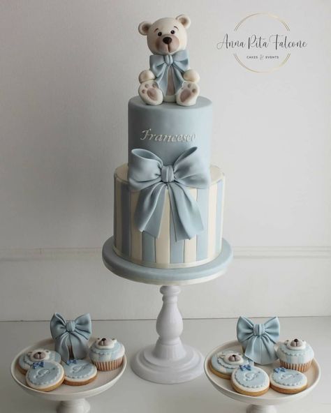 Gateau Baby Shower Garcon, Teddy Bear Birthday Cake, Christening Cake Boy, Baby Boy Cookies, Elephant Baby Shower Cake, Teddy Bear Cake, Classy Baby Shower, Pastel Baby Shower, Baby First Birthday Cake