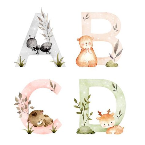 Watercolor hand drawn animal alphabet Pr... | Premium Vector #Freepik #vector #watercolor #cartoon #animals #hand-drawn Alphabet Watercolor, Woodland Alphabet, Autumn Animals, Baby Animal Drawings, Animal Templates, Animal Letters, Baby Illustration, Watercolor Lettering, Watercolor Elephant