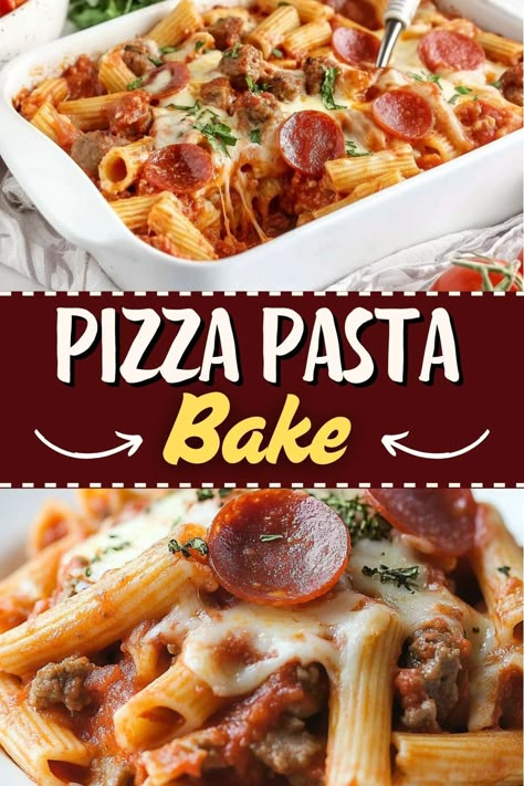 Pepperoni Meals, Pizza Bake Casserole, Recipes With Pepperoni, Pizza Pasta Bake Recipes, Easy Pizza Pasta, Pasta Recipes Italian, Pizza Pasta Recipe, Pizza Pasta Casserole, Pizza Pasta Bake