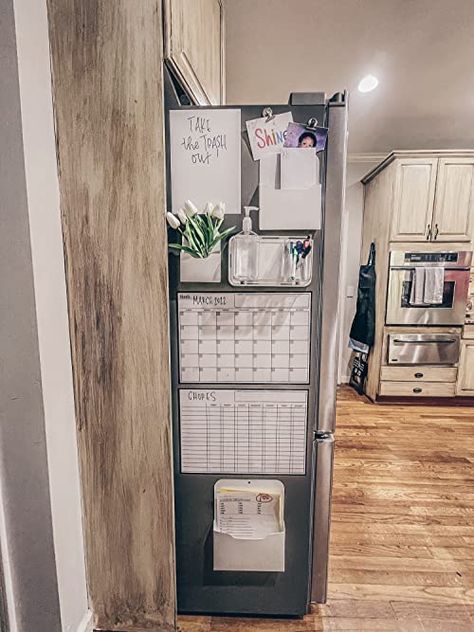 Mail Organization Station Kitchen, Fridge Dry Erase Board Ideas, Family Command Center Side Of Fridge, Side Of Fridge Calendar, Homework Command Center, Magnetic Fridge Command Center, Side Of Fridge Magnetic Storage, Command Center On Fridge, Magnetic Fridge Organizer