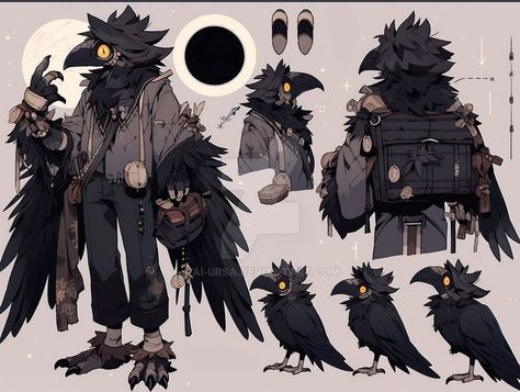 Crow Dnd Character, Beak Reference, Bird Monster Art, Crow Fursona, Crow Armor, Avian Character Design, Black Cat Character Design, Avian Oc, Raven Oc