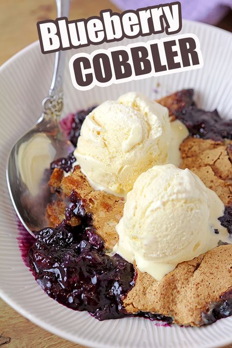 This old fashioned Blueberry Cobbler is the easiest recipe for the tastiest dessert from ingredients you already have on hand, it’s simply perfect. Sweet, juicy blueberries coated with crunchy buttery batter are best served warm with a scoop of vanilla ice cream. Best Blueberry Cobbler Recipe, Homemade Blueberry Cobbler, Easy Blueberry Cobbler, Fruit Sweets, Blueberry Cobbler Recipes, Berry Cobbler, Blueberry Cobbler, Mood Food, Chopping Block