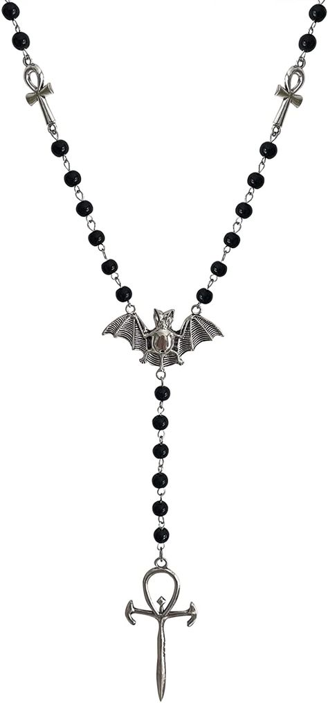 Long Cross Necklace, Gothic Jewelry Diy, Grunge Necklace, Vampire Necklace, Vampire Jewelry, Cross Choker Necklace, Bat Jewelry, Bat Necklace, Egyptian Necklace