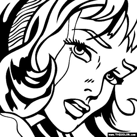 POP ART, 20TH CENTURY Roy Lichtenstein -  Girl with Hair Ribbon Pop Art Hair, Famous Art Coloring, Famous Pop Art, Roy Lichtenstein Pop Art, Lichtenstein Pop Art, Pop Art Coloring Pages, Colored Pictures, Painting Girl, Art Hair