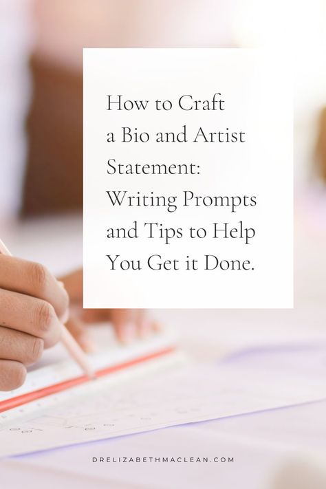 How to craft a bio and artist statement - Writing prompts and tips to help you get it done - In this post, I’ve gathered a few prompts and tips to help you craft (or edit) your artist bio and statement. The most important thing to understand is that there are no hard or fast rules, but there are a few industry conventions that are associated with ‘communicating professionally,’ so, depending on your professional objectives, I’m including them here for your consideration. Artist Statement Examples, Artist Bio Example, Writing A Bio, Art Biz, I Am Statements, How To Craft, Artist Bio, Selling Art Online, Get It Done