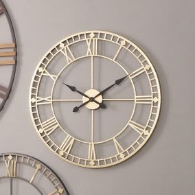 Skeleton Antique Brass Wall Clock 76cm | Dunelm Skeleton Wall Clock, Skeleton Clock, Roman Numeral Clock, Gold Clock, How To Make Wall Clock, Modern Clock, Mirror With Shelf, Metal Mirror, Round Wall Clocks